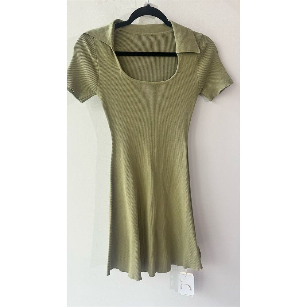 Commense Green Mini Dress Short Sleeve Square Neck Size S 1296.